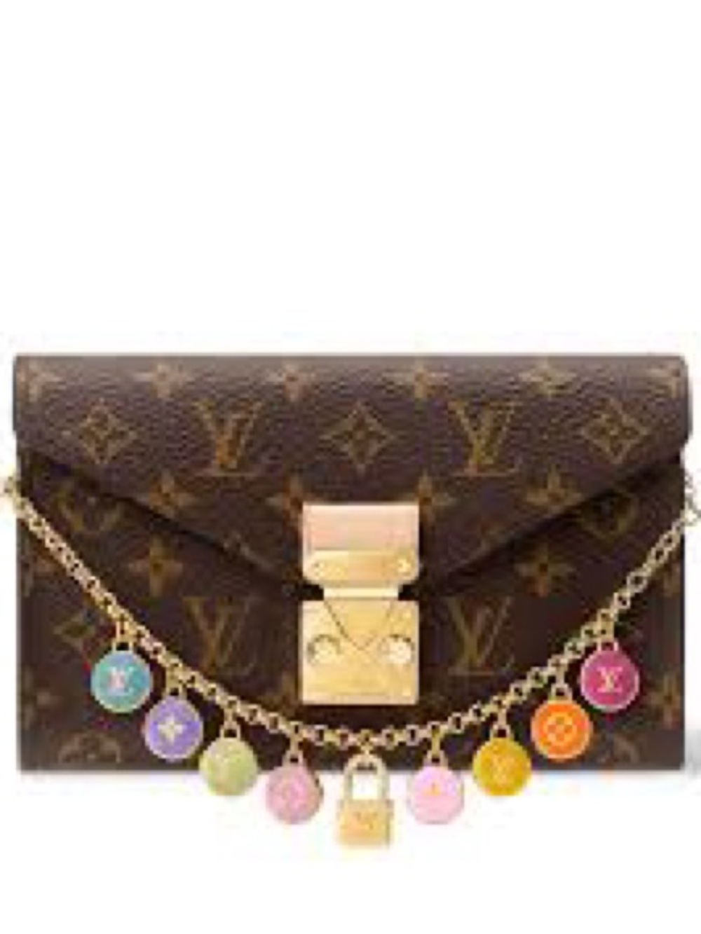 Louis Vuitton Brown Monogram Envelope Clutch with Multicolor Charm Chain